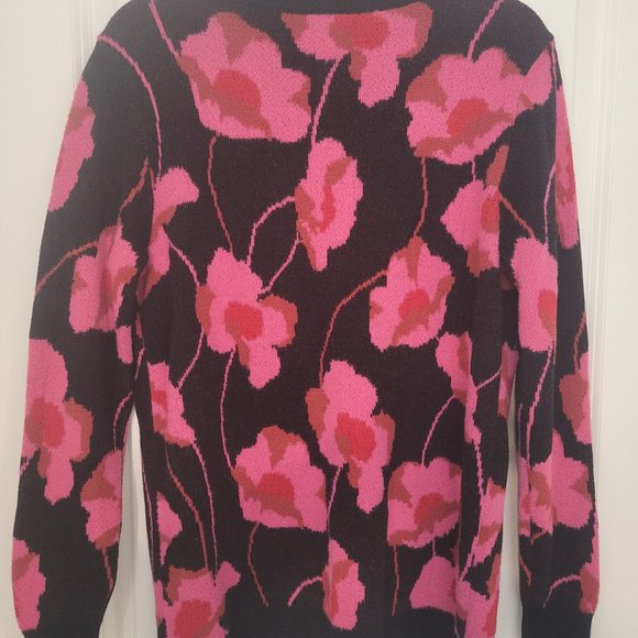 Cabi  Floral Print Sweater Black Pink Peony - Picture 3 of 3
